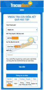 kết quả hiển thị