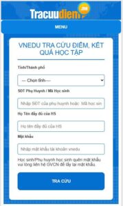 Giao diện của website tra cứu điểm VnEdu